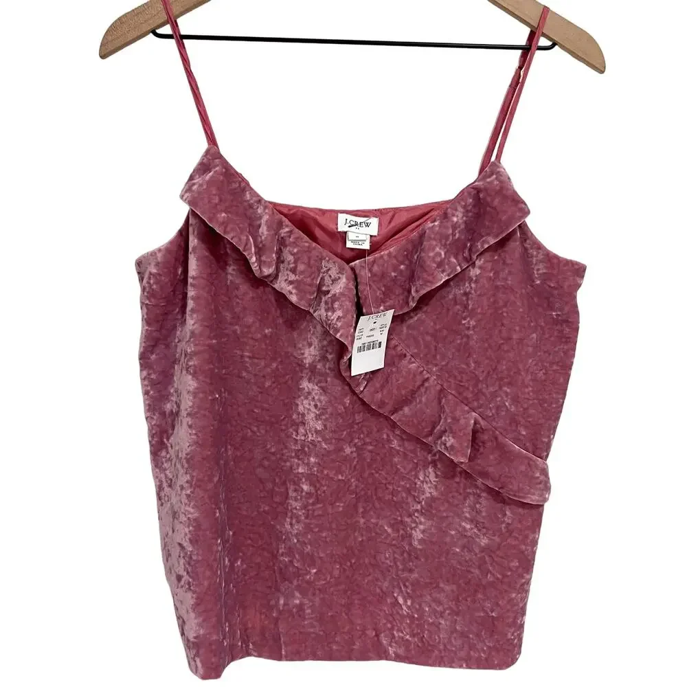 J.Crew Pink Purple Crushed Velvet Ruffle Tank Top Size Medium New